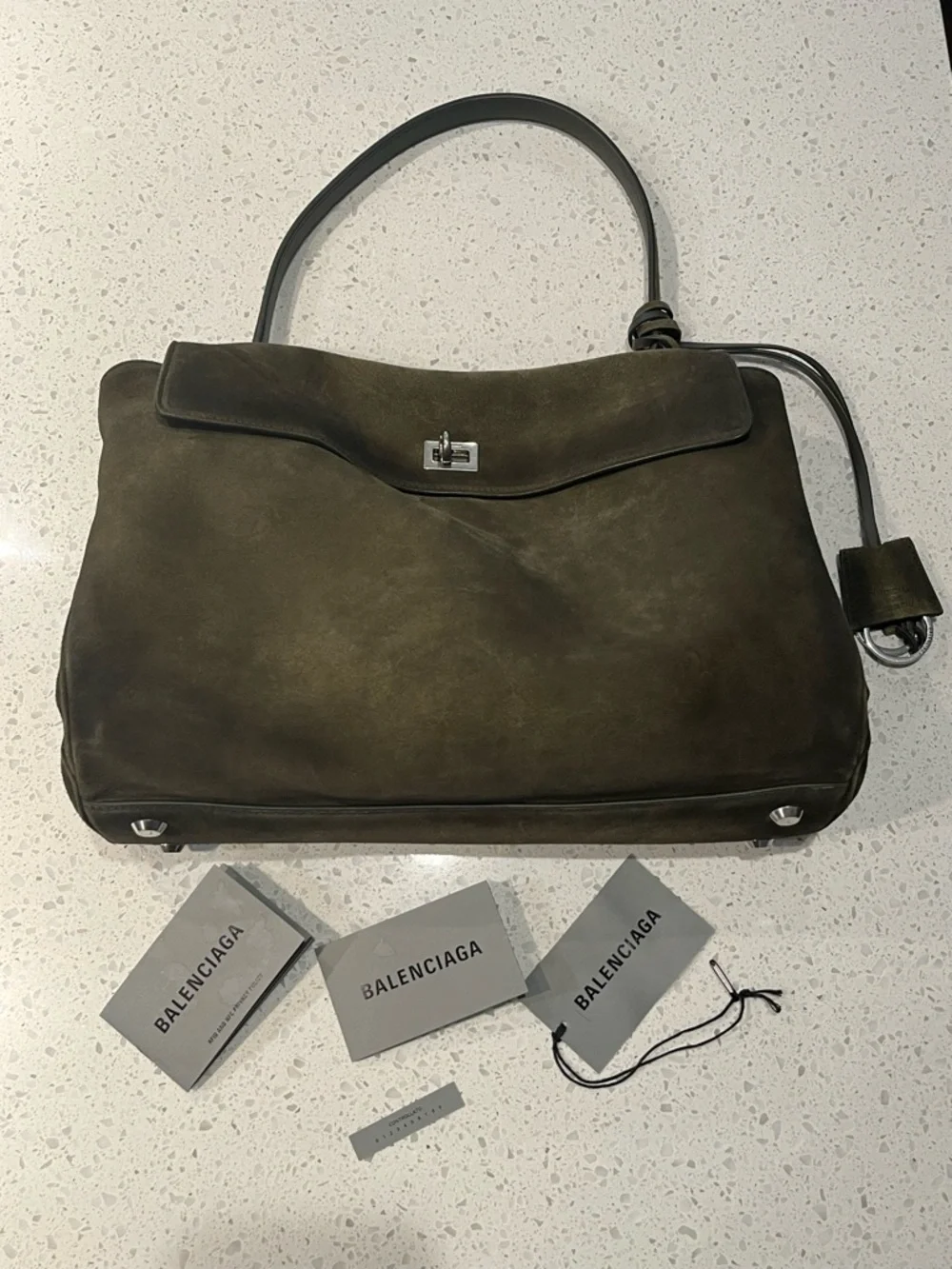Balenciaga Rodeo Medium Suede Khaki Shoulder Bag with Silver Hardware - Picture 9 of 10